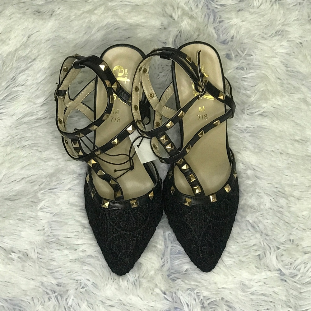 Black lace heels